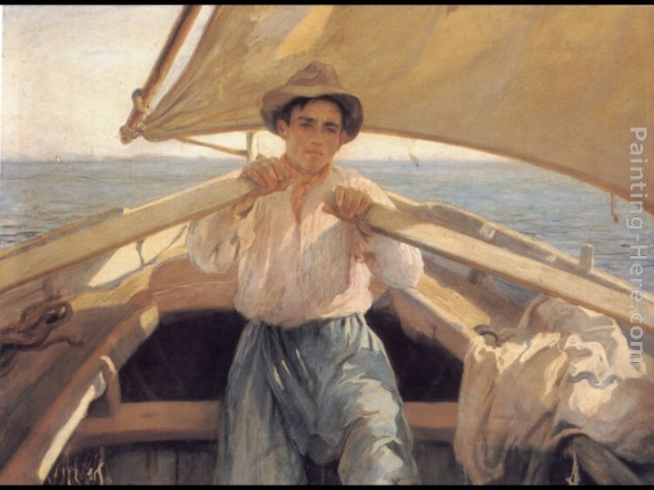 A Young Man In A Boat painting - Laureano Barrau A Young Man In A Boat art painting